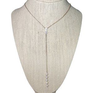 Silpada Sparkle and Shine Y Necklace Sterling Silver Pearl CZ Long Lariat